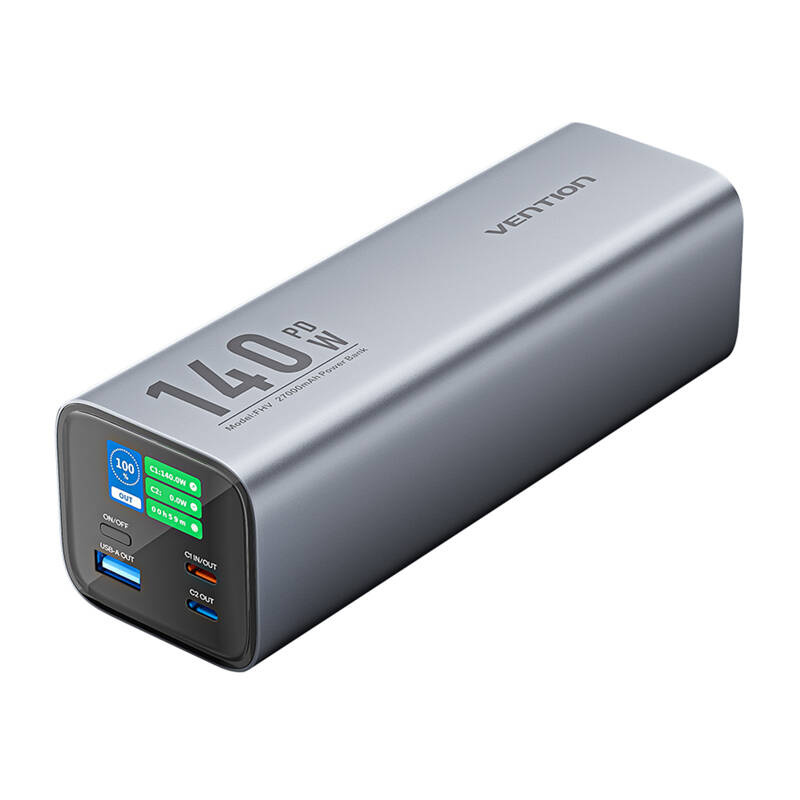 Fast Charge Powerbank Vention LED display 27000mAh 140W FHVH0 (gray)